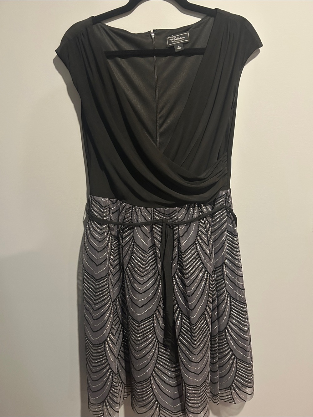 Dress Barn Black and Silver Pattern Midi Dress
